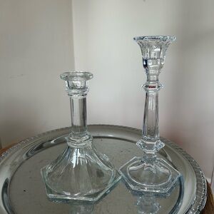 Vintage pair of clear Glass Candle Holders